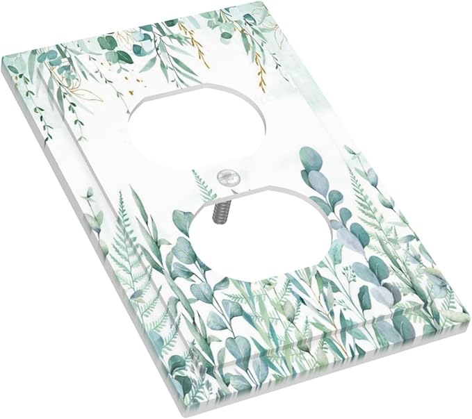 Boho Green Eucalyptus Leaf Floral Sage Flower Outlet Covers 1 Gang Duplex Light Switch Cover Decorative Switch Plates Electrical Receptacle Faceplate Wall Plate for Bedroom Living Room Decor