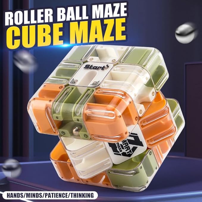 3D Labyrinth Puzzle Maze Cube, Large Roller Ball Maze Cube Brain Teaser Toy, Educational Sensory Game for Kids, Spatial Recognition and Logical Thinking Development