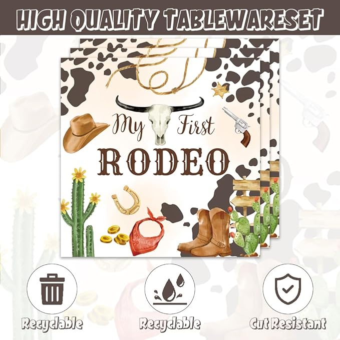 40pcs My First Rodeo Birthday Party Decoration Western Cowboy Rodeo Theme Party Desserts Paper Plates and Napkins for Birthday Baby Shower