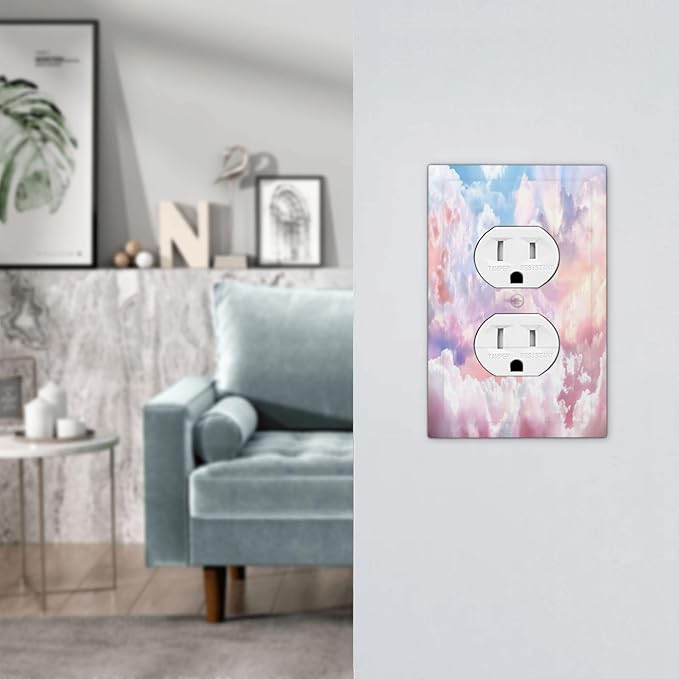 Colorful Abstract Clouds 1 Gang Wall Plate Single Duplex Outlet Cover Receptacle Decorative Light Switch Cover Plate Electrical Faceplate Socket for Bedroom Bathroom Kitchen Decor