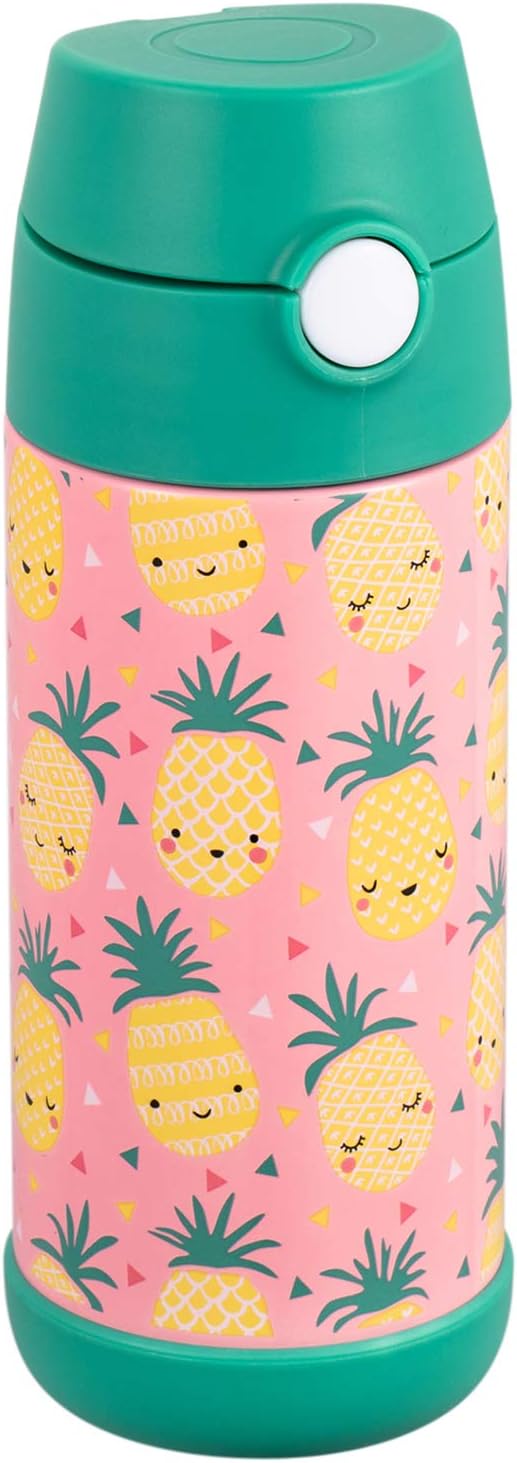 Snug Insulated Kids Water Bottle with Straw & Spout – Double-Wall Stainless Steel, Leakproof, Easy-Flip Lid – For School, Travel, Toddlers & Big Kids - Pineapples, 12oz