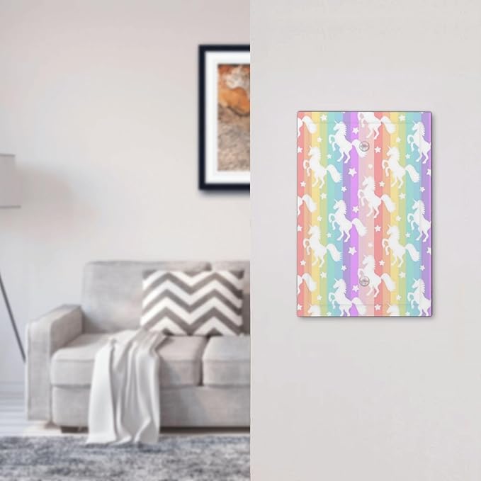 Rainbow Stripes Unicorn Kid Girls Theme 1-Gang No Device Decorative Blank Receptacle Wall Plate Funny Cute Colorful Girly Light Switch Mid-Size Electrical Face Plate Cover for Unused Outlets/Switches
