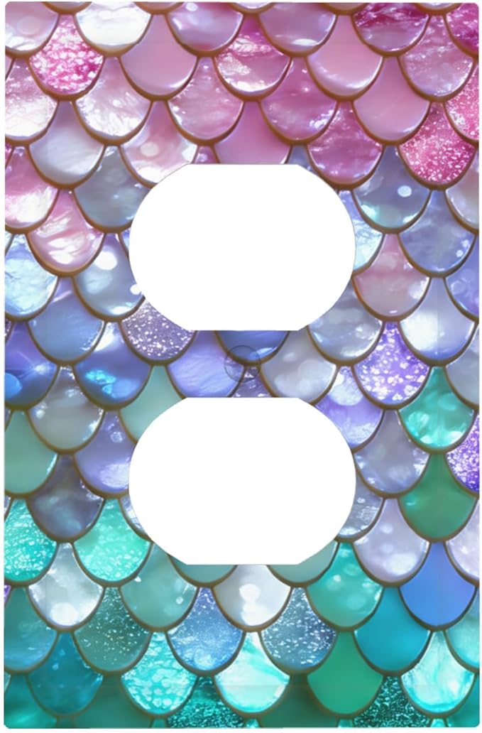 Iridescent Mermaid Scales Duplex Wall Plate - 1-Gang Standard US Size Magical Rainbow Mermaid Outlet Covers for Girls Room Decor