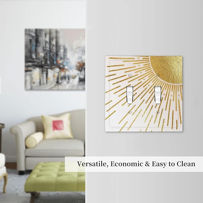Mid Century Boho Gold Sun Abstract Sunrise Decorative Switch Plates 2 Gang Double Toggle Outlet Light Switch Cover Wall Plate Electrical Faceplate for Kids Room Home Decor