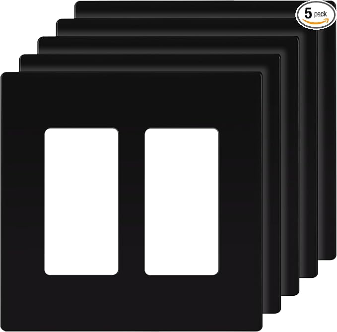 ENERLITES Screwless Decorator Wall Plates Child Safe Outlet Covers, Size 2-Gang 4.68" H x 4.73" L, Polycarbonate Thermoplastic, SI8832-BK-5PCS, Glossy, Black (5 Pack)