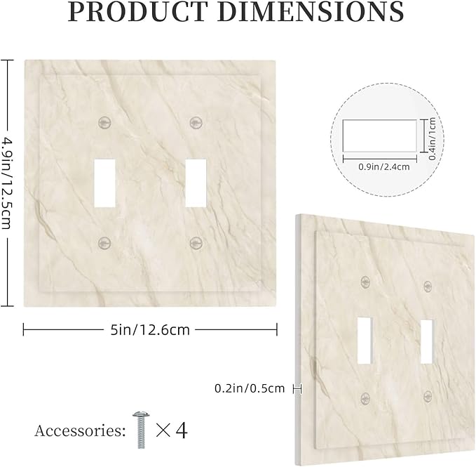 White Taupe Marble Abstract Luxury Decorative Switch Plates 2 Gang Double Toggle Outlet Light Switch Cover Wall Plate Electrical Faceplate for Bathroom Kitchen Home Decor