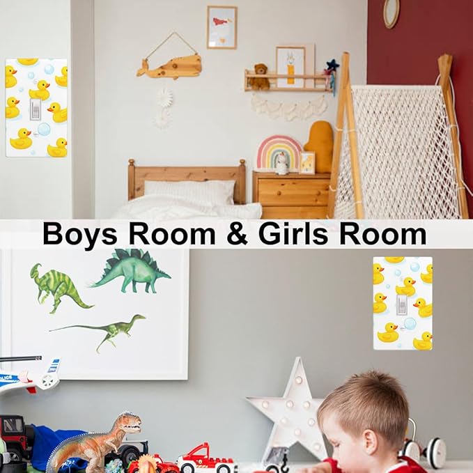 Yellow Rubber Duck 1-Gang Toggle Light Switch Plate, Cute Duck Bubble Wall Plate for Kids Bathroom, Nursery & Boys Girls Room