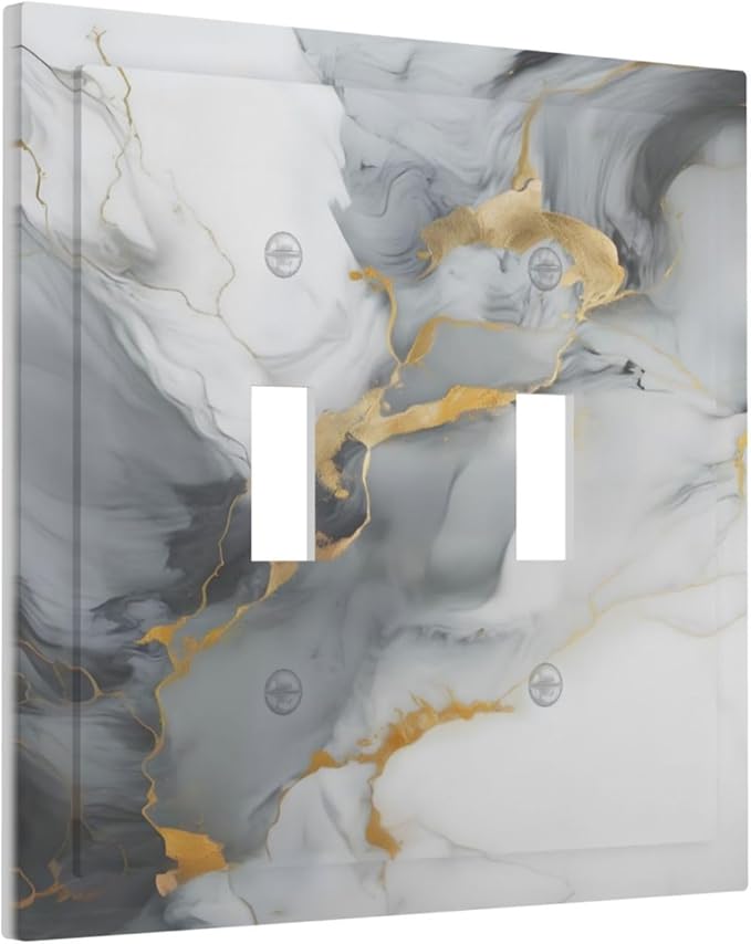 Gold Marble Grey Art Abstract Luxury Print Decorative Switch Plates 2 Gang Double Toggle Outlet Light Switch Cover Wall Plate Electrical Faceplate for Kitchen Bathroom Decor