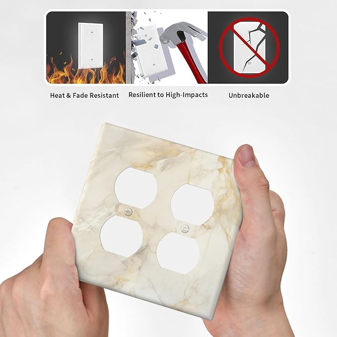 Decorative Light Switch Cover Plate Beige Gold Marble Abstraction Morden Art 2 Gang Decorative Switch Plates 1 Toggle Duplex Combo Outlet Covers GFCI Plug Covers Wallplates for Kitchen Bathroom Decor