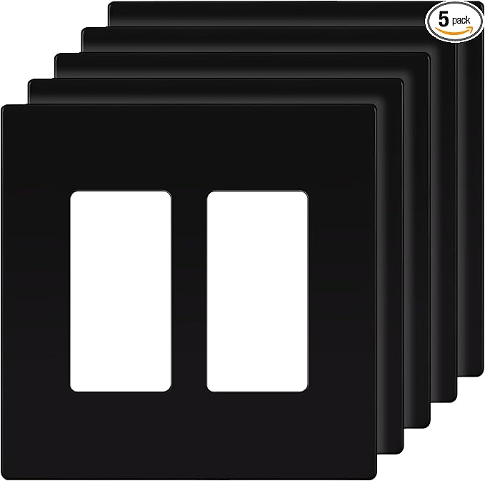 ENERLITES Screwless Decorator Wall Plates Child Safe Outlet Covers, Gloss Finish, Mid-Size 2-Gang 4.88" H x 4.92" L, Unbreakable Polycarbonate Thermoplastic, SI8832M-BK-5PCS, Black