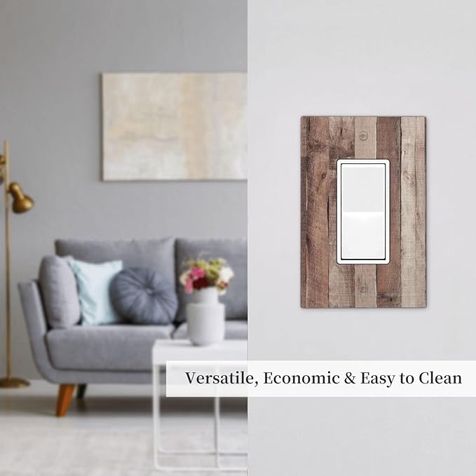 Decorative Outlet Covers Retro Wood Brown Farmhouse Barn Wooden 1 Gang Single Rocker Light Switch Cover Plate Wall Plates GFCI Faceplate for Farmhouse Cabin Decor