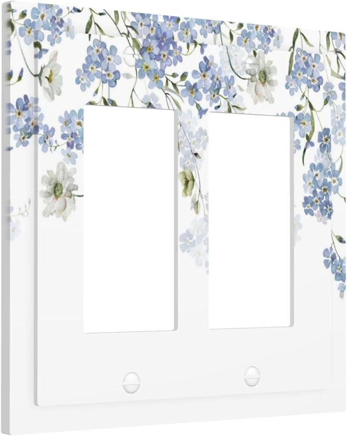 Hydrangea Blue Flowers Watercolor Floral Decorative Outlet Covers 2 Gang Double GFCI Rocker Electrical Wall Panels Light Switch Cover Plate for Bed Room Living Room Decor
