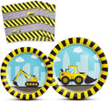 WERNNSAI Construction Party Supplies - Disposable Dump Truck Themed Tableware Set for Boys Kids Birthday Dinner Dessert Plates and Napkins Serves 16 Guests 48PCS