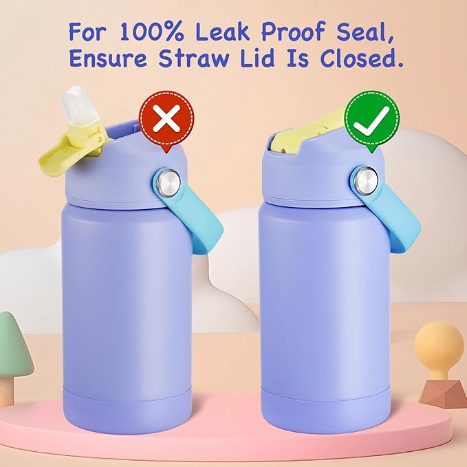Kerilyn 12oz Water Bottle 2 Pack, Stainless Steel Insulated Water Bottle Bulk with Straws Leak-Proof,BPA Free, 2 Piece Set Lilac Duet