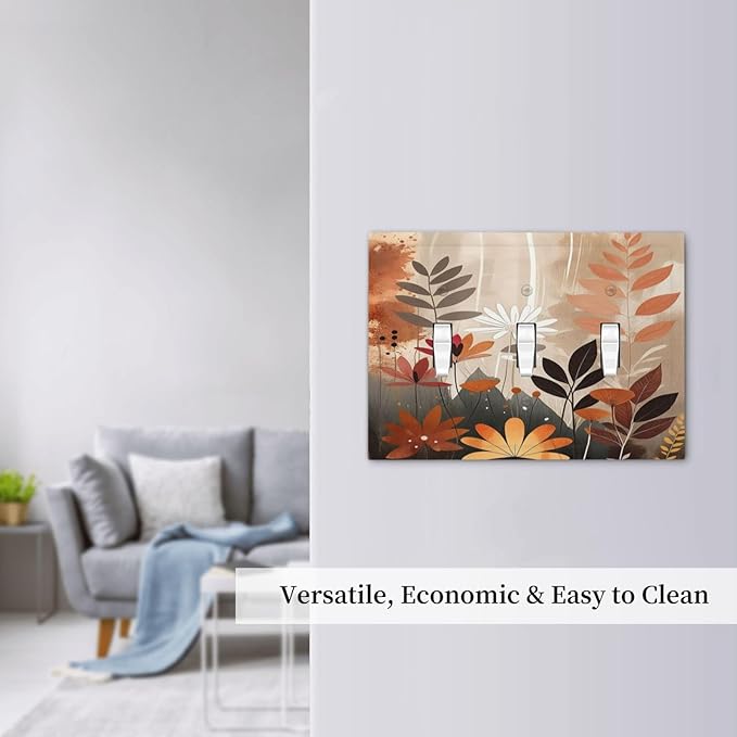 Boho Minimalist Vintage Wildflowers Plant Floral Art Watercolor Decorative Switch Plates 3 Gang Wall Plate Faceplate Electrical Wall Panels Triple Toggle Light Switch Cover for Bedroom Living Room