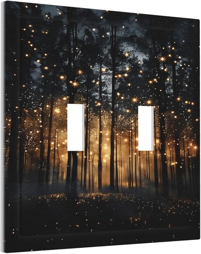 Whimsical Nature Enchanted Forest Landscape Decorative Switch Plates 2 Gang Double Toggle Outlet Light Switch Cover Wall Plate Electrical Faceplate for Bedroom Living Room Decor