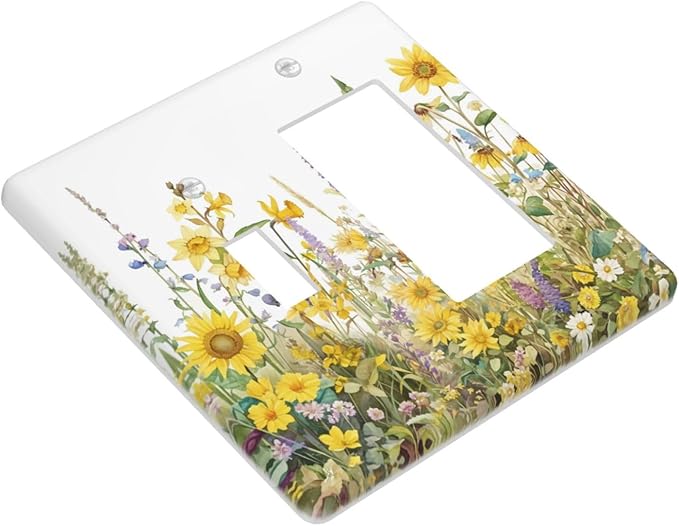 Wildflowers Sunflower Lavender Daisy Floral Outlet Covers 1 Toggle 1 Rocker Combination Decorative Wall Plate Electrical Switch Plates Light Switch Cover Plate for Bedroom Living Room Decor
