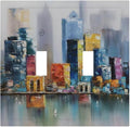 Colorful Nyc Skyline Textured Modern Abstract Decorative Switch Plates 2 Gang Double Toggle Outlet Light Switch Cover Wall Plate Electrical Faceplate for Bedroom Living Room Decor