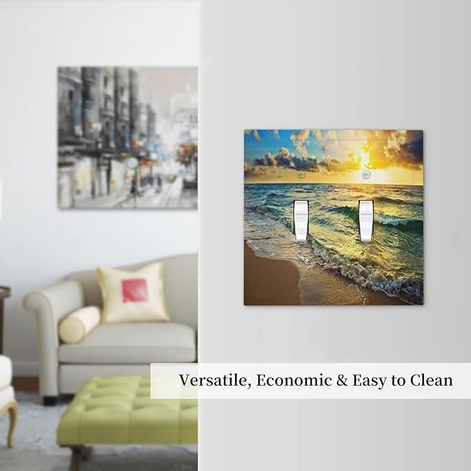 2 Gang Double Toggle Light Switch Cover Sea Ocean Beach Sun Wave Sunrise Sunset Seaside Coastal Electrical Mid Size Switch Face Wall Plate Tropical Hawaii Scenery Electrical Socket Plate Outlet Covers