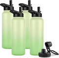 DOMICARE 40 oz Insulated Water Bottle Bulk, Vacuum Insulated Stainless Steel Sports Water Bottle with Straw Lid & Spout Lid, Leakproof, Reusable - Travel, Camping, Bike, Green Gradient (4 Pack)