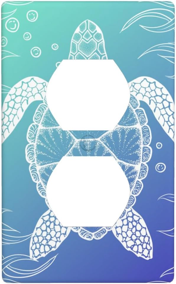 Sea Turtle Ocean 1-Gang Duplex Wall Plate, Blue Coastal Turtle Outlet Cover Decorative Faceplate for Bathroom, Beach House & Coastal Home