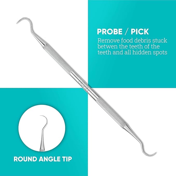 HOKIN Dental Tools Plaque Remover Teeth Cleaning Tool 4 Pcs Dental Care Kit Tooth Filling Repair Set Stainless Steel Dental Tools for Men Women Kids and Pet Care (Emerald Green)