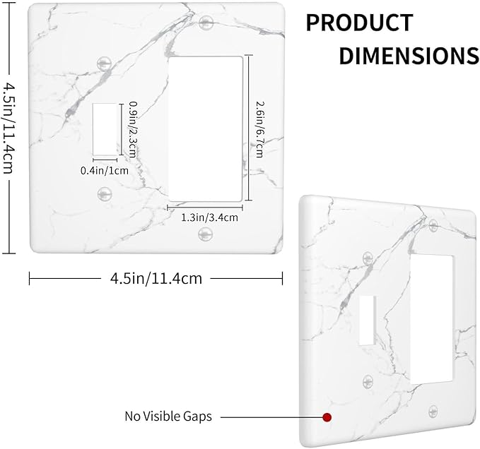 Luxurious White Marble Abstract Print Outlet Covers 1 Toggle 1 Rocker Combination Decorative Wall Plate Electrical Switch Plates Light Switch Cover Plate for Bathroom Kitchen Bedroom Decor