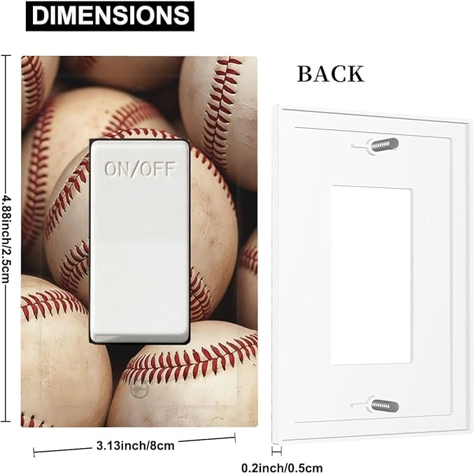 Vintage Baseball Single Rocker Switch Cover - 1-Gang Standard US Size Americana Baseball Light Switch Covers for Sports Fan Decor