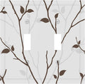 Silhouette Branches Double Toggle Switch Cover - 2-Gang Standard US Size Minimalist Twig & Leaf Light Switch Covers, Rustic Botanical Woodland for Farmhouse Home Decor