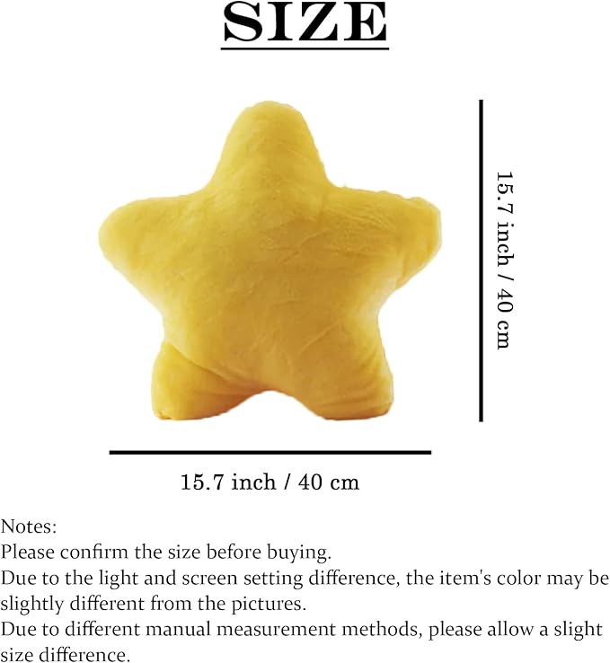 zhidiloveyou Star Pillow Plush Yellow, Stuffed Star Shaped Pillow Cute Toy for Kids 15.7 inch