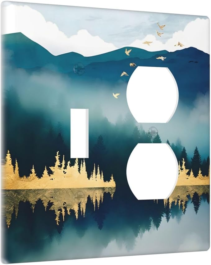 Mountains Landscape Lake Bird Reflection Wallplates 1 Toggle 1 Duplex Switch Plate Electrical GFCI Faceplate Decorative Light Switch Covers for Bedroom Living Room Decor