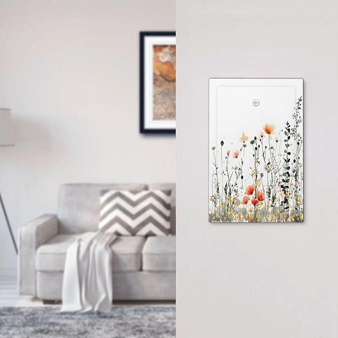 Vintage Country Style Watercolor Leaves Wildflowers Floral Light Switch Cover Plate 1 Gang No Device Blank Electrical Wall Plates Faceplate Decorative Switch Plate Covers for Bedroom Living Room Decor