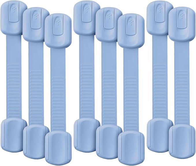 Bates- Child Safety Strap Locks, 8 Pack, Baby Blue, Child Locks for Cabinets and Drawers