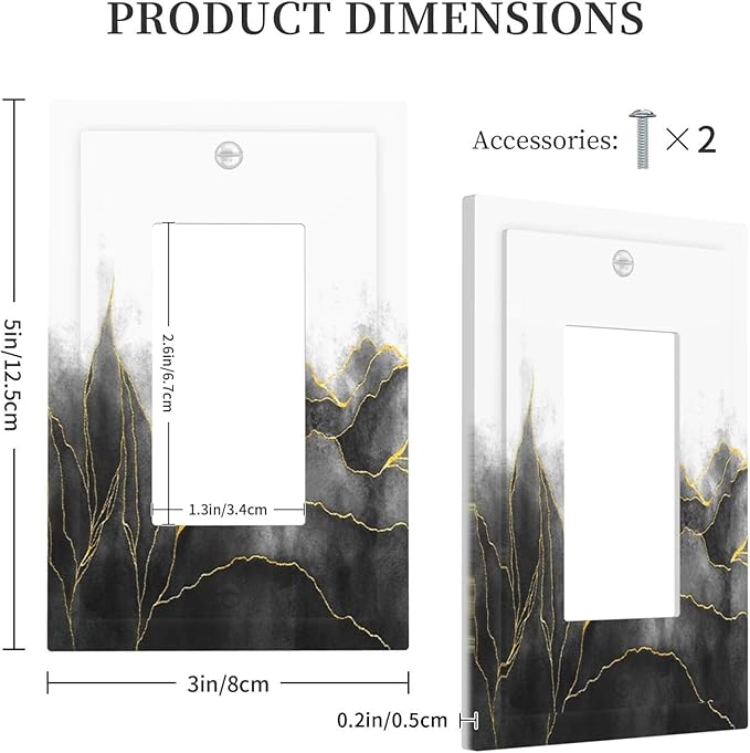 Decorative Outlet Covers Black And Gold Marble White Golden Leaves 1 Gang Single Rocker Light Switch Cover Plate Wall Plates GFCI Faceplate for Bedroom living Room Decor