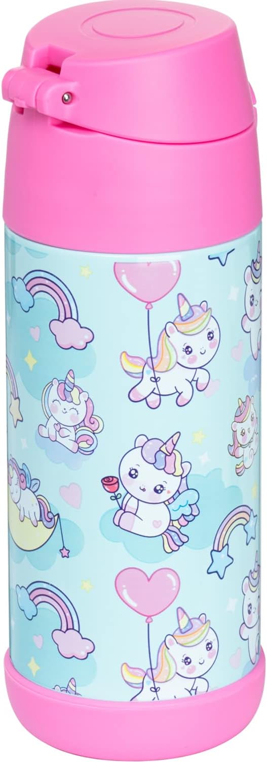 Snug Insulated Kids Water Bottle with Straw & Spout – Double-Wall Stainless Steel, Leakproof, Easy-Flip Lid – For School, Travel, Toddlers & Big Kids - Unicorns, 12oz