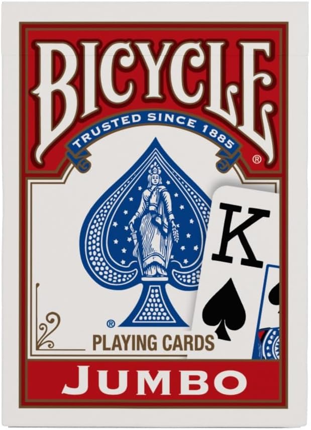 Bicycle Jumbo Index Playing Cards, 12 Pack Bulk Set of Large Print Poker Size Cards, Red & Blue Backs, for Easy Reading, Family Card Games, Classrooms, and Casino Play
