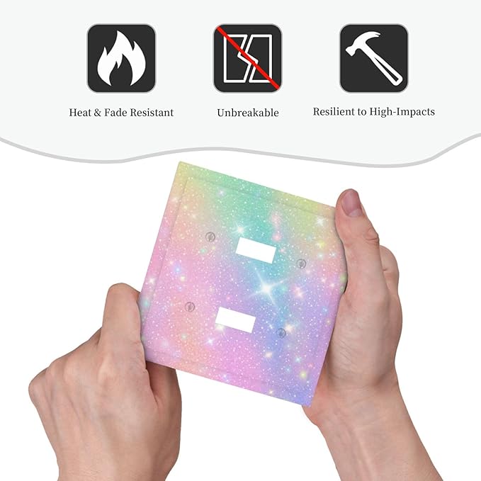 Decorative Light Switch Plate Covers Rainbow Shiny Gradient Colors 2 Gang Wall Plate Double Toggle Switch Cover Plate Electric Dual Device Electrical Faceplate for Kids Room Nursery Decor