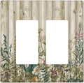 Vintage Wild Flowers Botanical Green Leaves Plants 2 Gang Rocker Decora Light Switch Covers Decorative Rustic Wood Plank Dual Outlet Covers Wall Plate Electrical Faceplate Switchplate GFCI