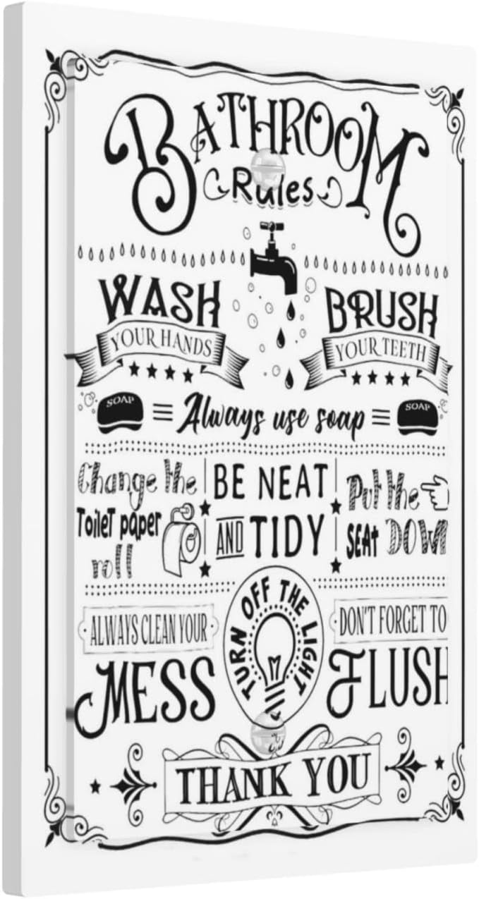 Inspirational Fun Bathtub Home Bathroom Bath Rules Inspirational Quotes Words Sign 1-Gang No Device Blank Wallplate Jumbo Size Unused Outlet and Light Switch Cover Decorative Plug Face Plate Cover