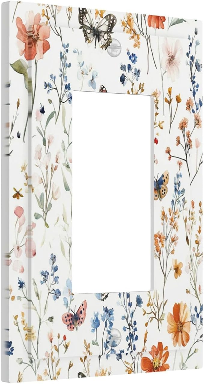 Decorative Outlet Covers Vintage Wildflowers Plants Floral 1 Gang Single Rocker Light Switch Cover Plate Wall Plates Gfci Faceplate For Bed Room Living Room Decor