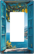 Decorative Art Light Switch Covers Blue Seaside Window with Lemons 1 Gang Rocker Outlet Wall Plate Switchplate Electrical Faceplate for Home Decor