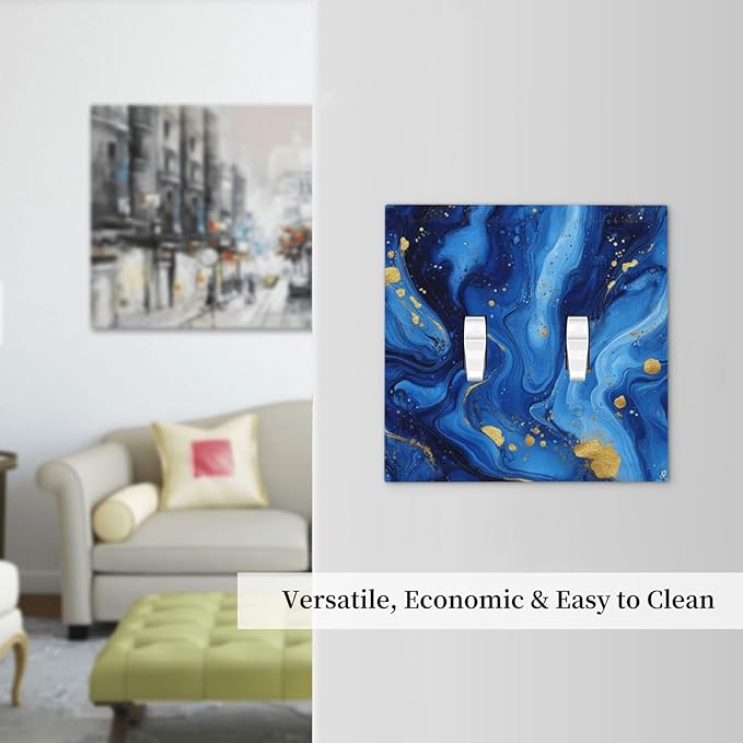 Light Switch Cover Plate Navy Blue Gold Marble Abstract Luxury 2 Gang Double Switch Plate Covers Toggle Wallplate Decorative Outlet Covers Electrical Switchplate for Bathroom Home Decor