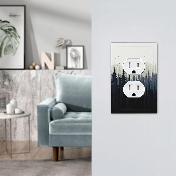 Outlet Covers Forest Pine Tree Mountains Black Bird 1 Gang Duplex Light Switch Cover Decorative Switch Plates Electrical Receptacle Faceplate Wall Plate For Bed Room Farmhouse Decor