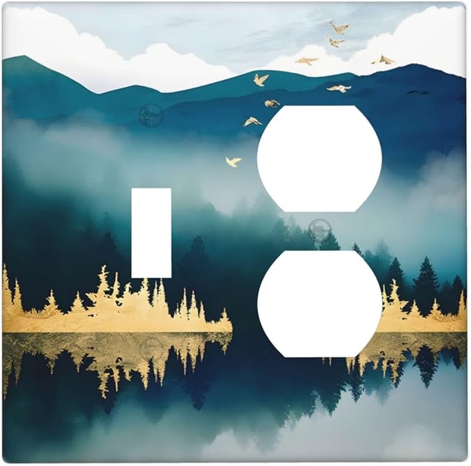 Mountains Landscape Lake Bird Reflection Wallplates 1 Toggle 1 Duplex Switch Plate Electrical GFCI Faceplate Decorative Light Switch Covers for Bedroom Living Room Decor