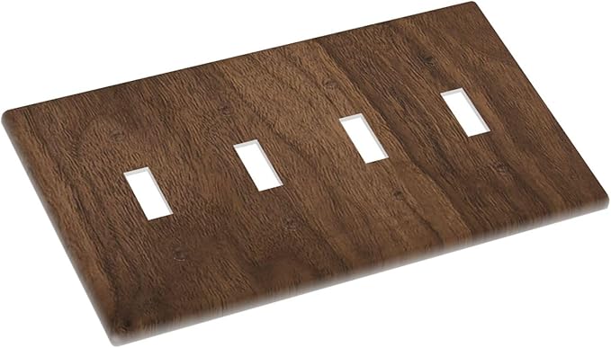 Light Switch Cover Plate Dark Brown Wood Grain 4 Gang Quad Toggle Wall Plate Electrical Outlet Cover Decorative Switch Plate Covers for Farmhouse Cabin Decor