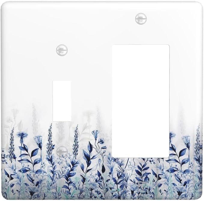 Decorative Outlet Covers Rustic Blue Plants Wildflowers Boho Leaves 2 Gang 1 Gang Wall Plate Single Toggle Rocker Combination Light Switch Covers Plate Jumbo Switch Plate Cover