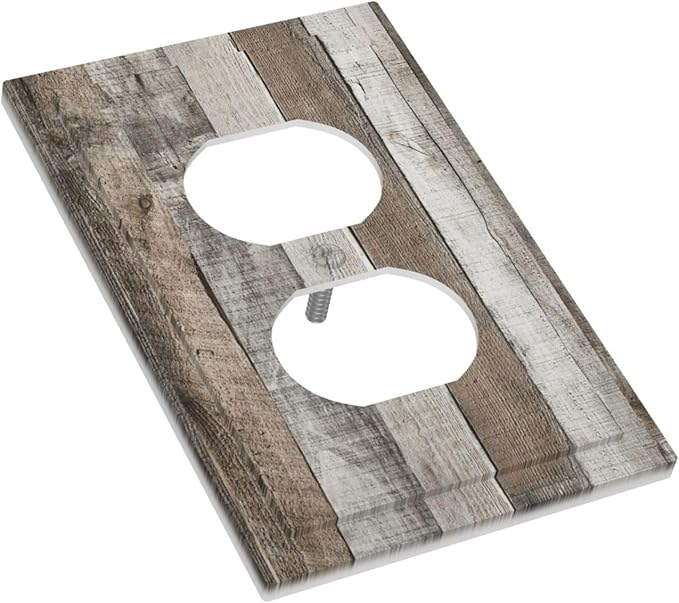 Natural Grey Wood Vintage Faux Wood Grain Outlet Covers 1 Gang Duplex Light Switch Cover Decorative Switch Plates Electrical Receptacle Faceplate Wall Plate for Farmhouse Home Decor