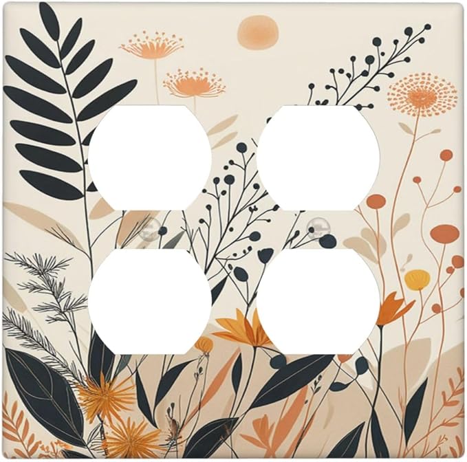 Decorative Light Switch Cover Plate Minimalist Floral Boho Botanical Wildflowers 2 Gang Switch Plate Covers Double Duplex Wall Plates Switch Plates and Outlet Covers for Bathroom Bedroom