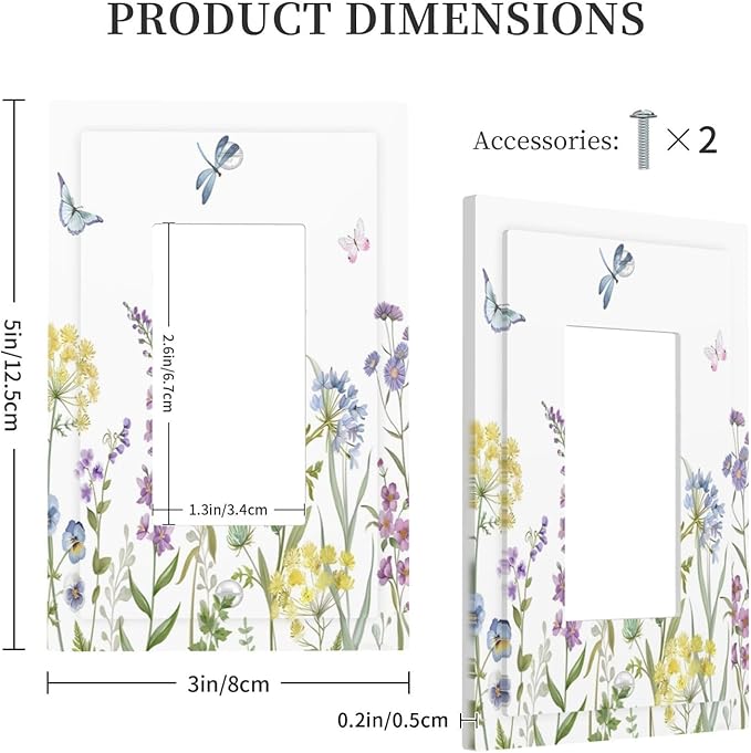 Colorful Wildflowers Dragonfly Lavender Butterfly Insect Decorative Outlet Covers 1 Gang Single Rocker Light Switch Cover Plate Wall Plates GFCI Faceplate for Bedroom Living Room Decor