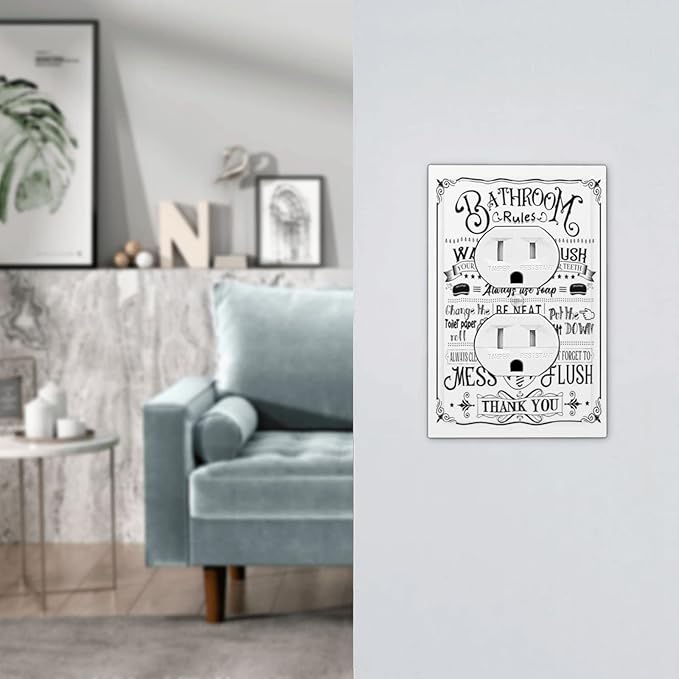 Teen Kids Bath Motivational Funny Home Bathroom Bath Rules Inspirational Quotes 1 Gang Duplex Wall Plate Electrical Receptacle Outlet Cover Decorative Dual Device Mid Size Plug Light Switch Wallplate